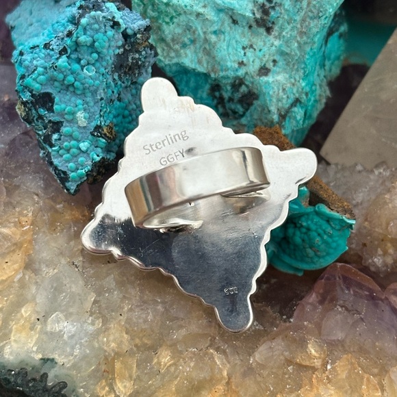 Pink queen conch aurora opal sterlin silver adjustable statement ring - Picture 3 of 12